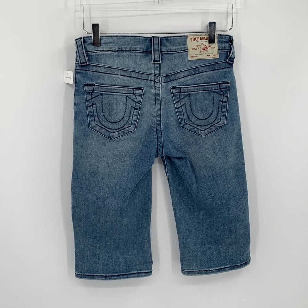 True Religion Riley knee length denim jean shorts long Bermuda women new 26